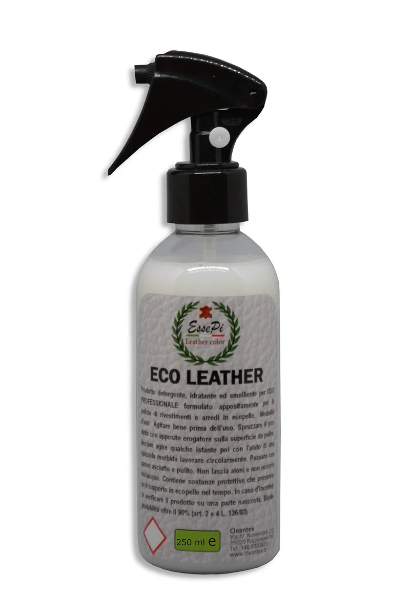 Eco Leather detergente per Articoli in Ecopelle, Similpelle, Vinile e Skai. Pulisce, nutre e Protegge. Prodotto di Alta qualità. Base acquosa No Toxic. 250 ml