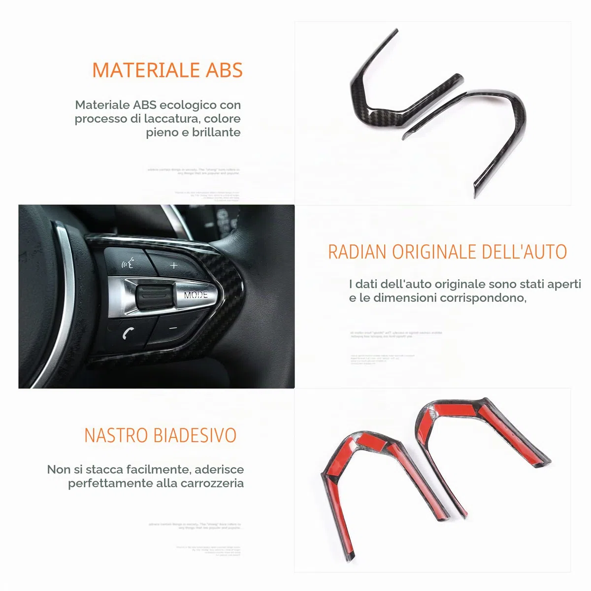 Mascherina per volante, in fibra di carbonio, in ABS cromato