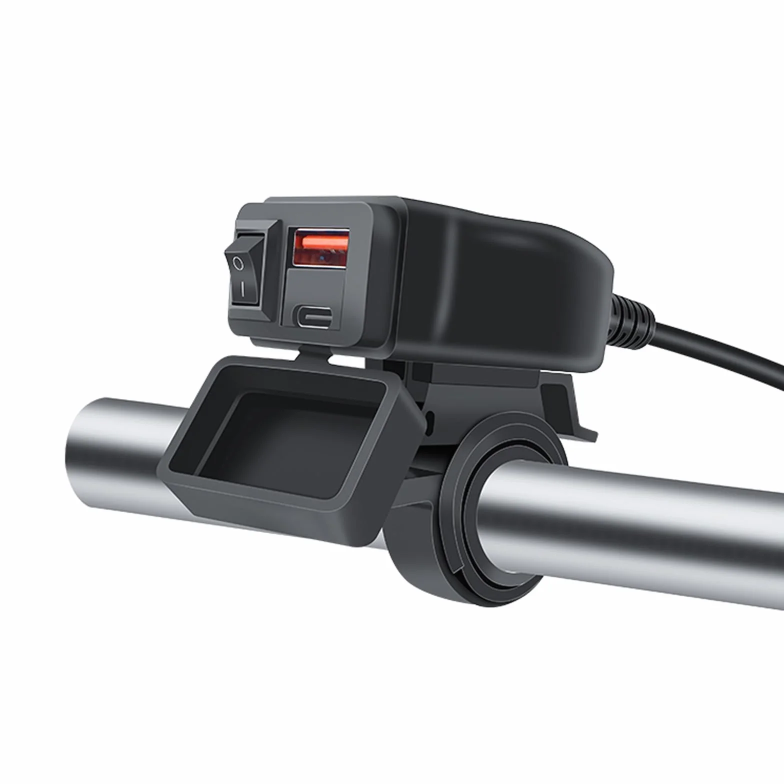 Caricatore USB per Moto 48W, IP65, 2 Porte (QC3.0 18W + PD3.0 30W) con Interruttore & Voltmetro LED, Presa USB-C 12-24V – per Viaggi/Outdoor – Compatibile con Smartphone/GPS/Fotocamera