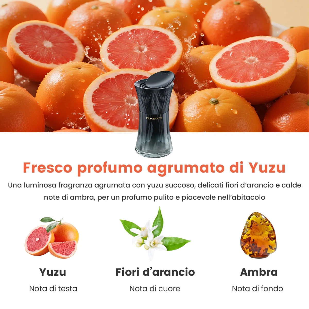 Profumatore Auto 110 ml, Design a Clessidra Ispirato alla Torre Eiffel, Diffusore Profumo Auto per Portabicchieri, Fragranza Fresca agli Agrumi, Profumo Auto a Lunga Durata per Auto SUV Camion