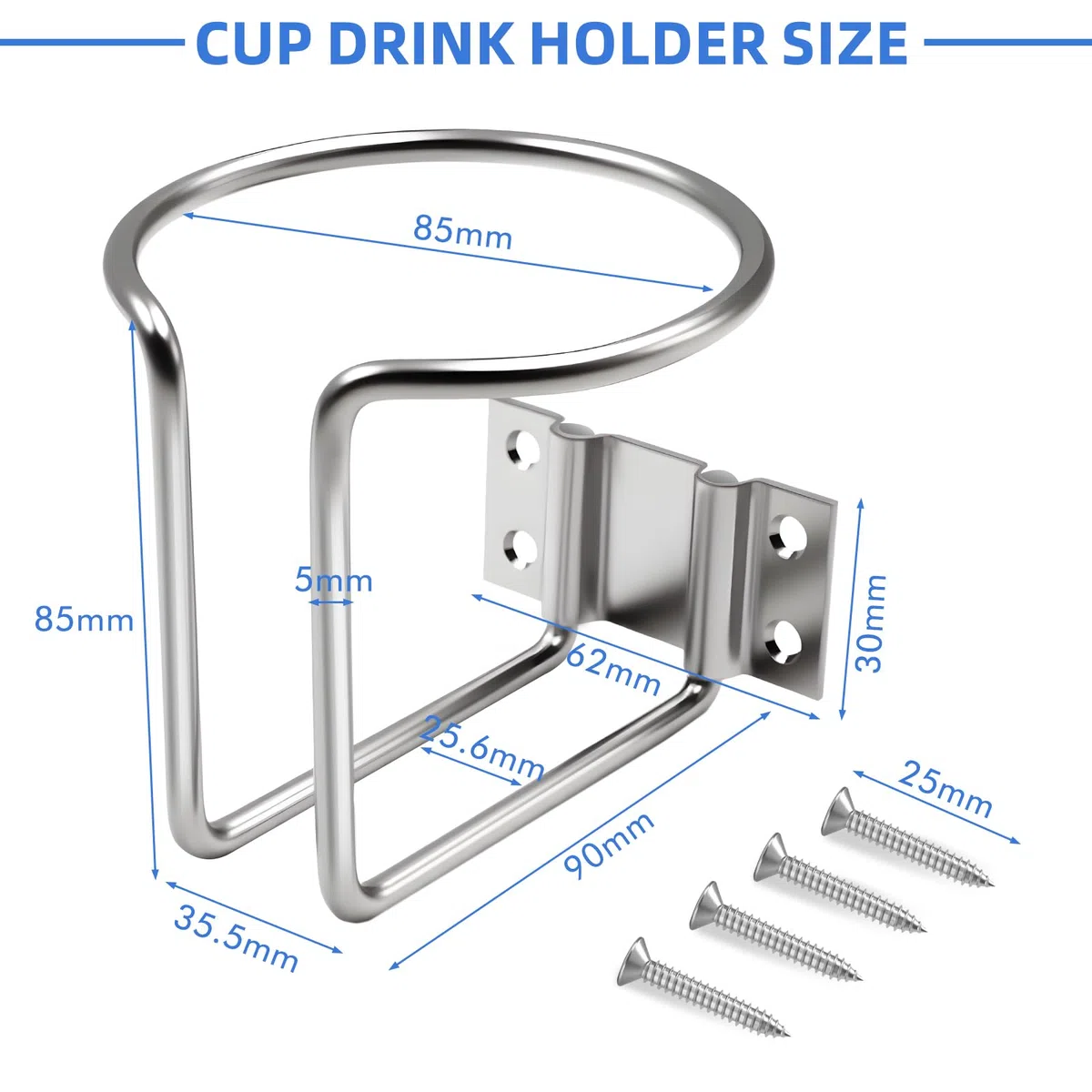 Geloo 2 portabicchieri universali per auto, in acciaio inox, a forma di anello per barche, yacht, camper, per barche, binari, montaggio a parete, lattine di bevande, tazze, bottiglie, birra
