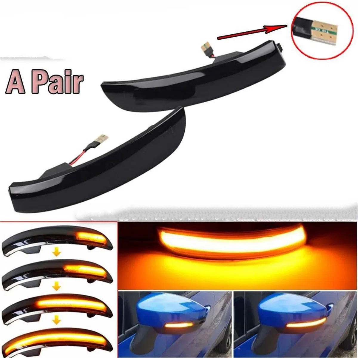 Freccia Specchietto Retrovisore 2 Pezzi Indicatori Di Direzione Dinamici A LED Specchietto Laterale Per Ford Per Escape, Per Kuga II, Per EcoSport 2013-2019