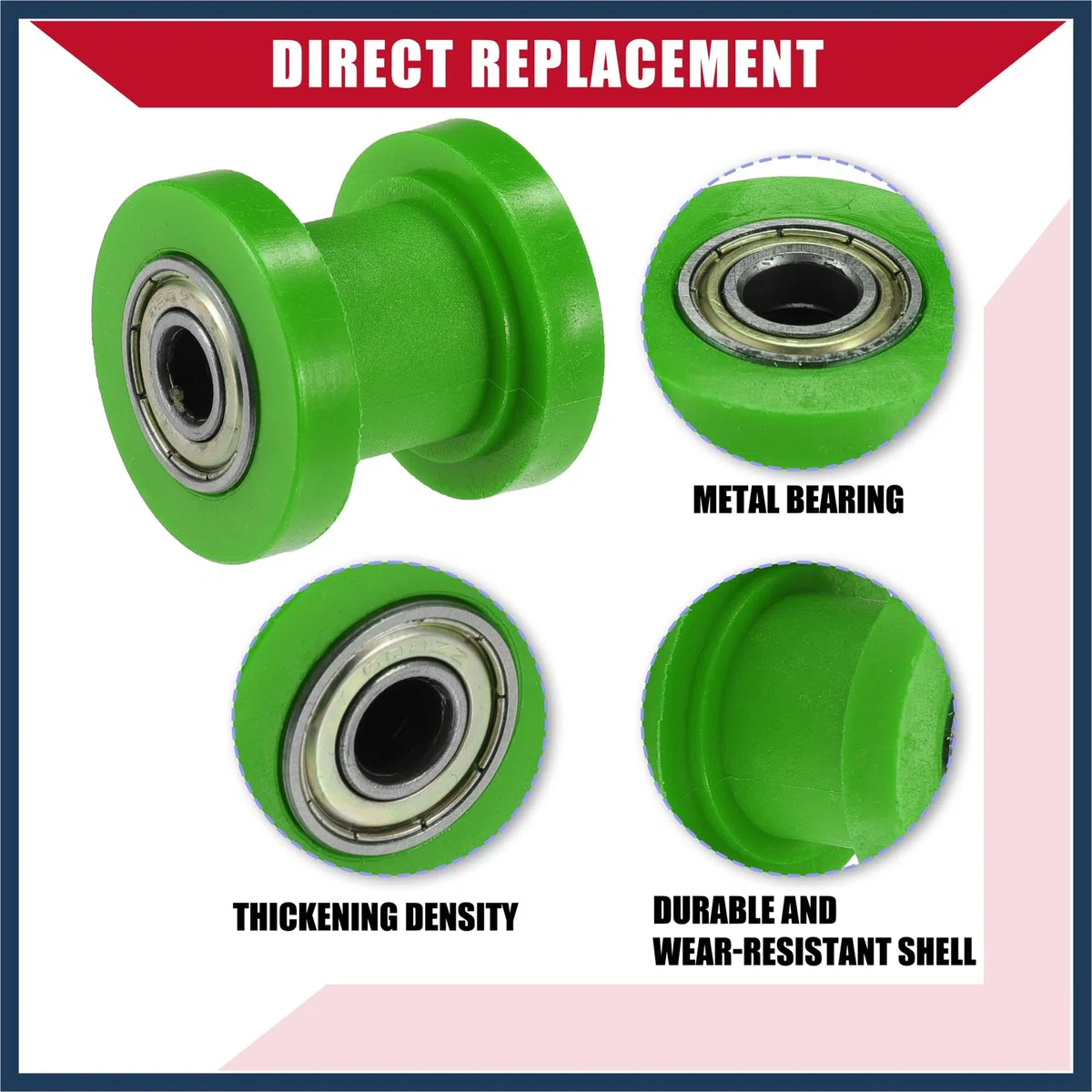 Tendicatena a rullo per moto, ATV, 8 mm, 2 set, verde, design elegante