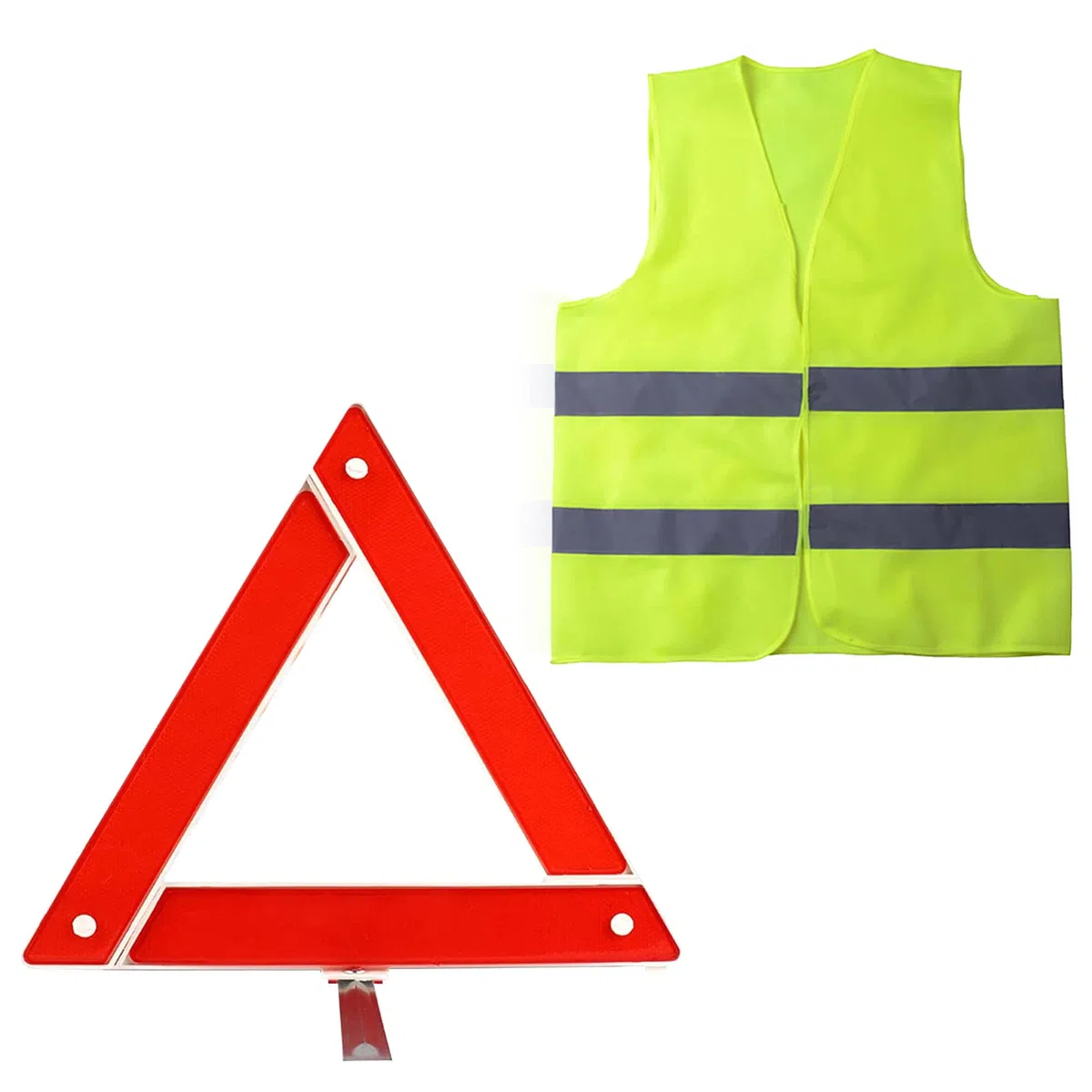 2in1 Kit Auto Emergenza con Triangolo Auto omologato & Gilet Catarifrangente Alta visibilità, Pieghevole Triangolo Emergenza Auto per Automobile Moto Camper
