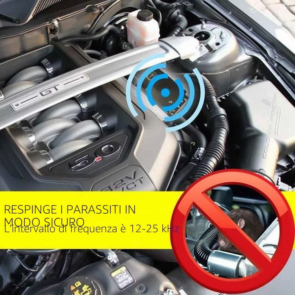 Grunda - Repellente ad ultrasuoni per Auto, Repellente Ultrasuoni per Topi, 12 kHz-25 kHz, Collegamento a Batteria da 12 V, Frequenza Variabile, per Motore Auto, Topi e Altri Roditori Infestanti