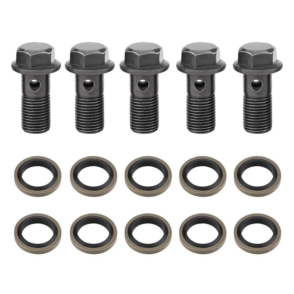 Jadeshay Bullone,5 pezzi Moto Freno Banjo Bulloni Kit Pinza Freno Cilindro Maestro M10 * 1,0 mm Bullone Banjo Bulloni e Raccordi in Acciaio Banjo Bolt Sigillante