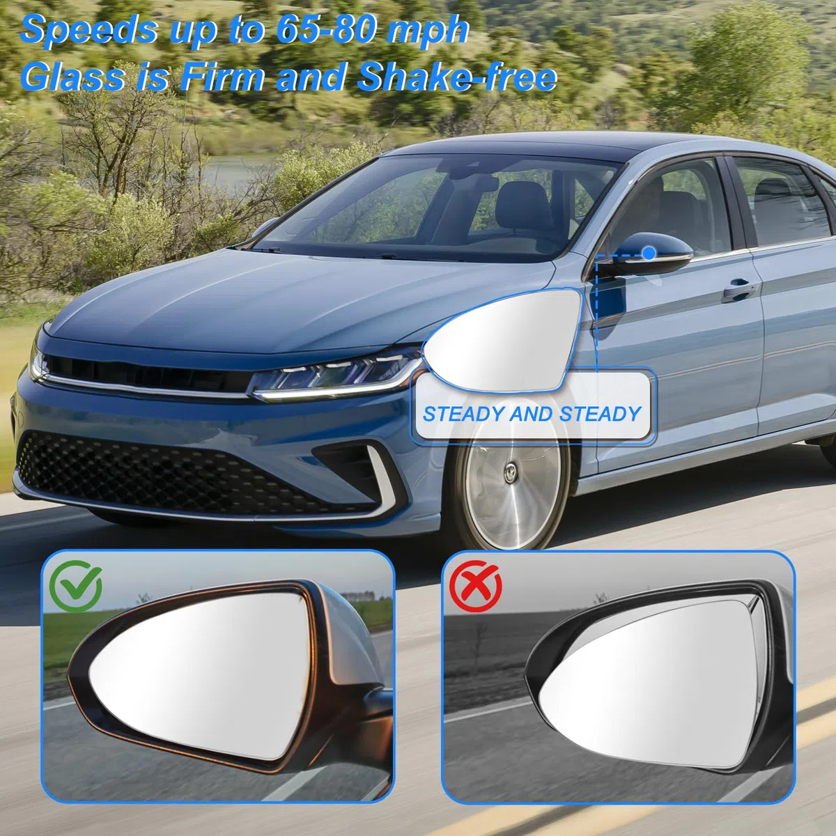 Vetro Specchietto Sinistro Golf 7-Specchietto Laterale Riscaldato Sinistro Golf 7 Asferico, Vetro Specchietto Lato Guida con Piastra di Supporto