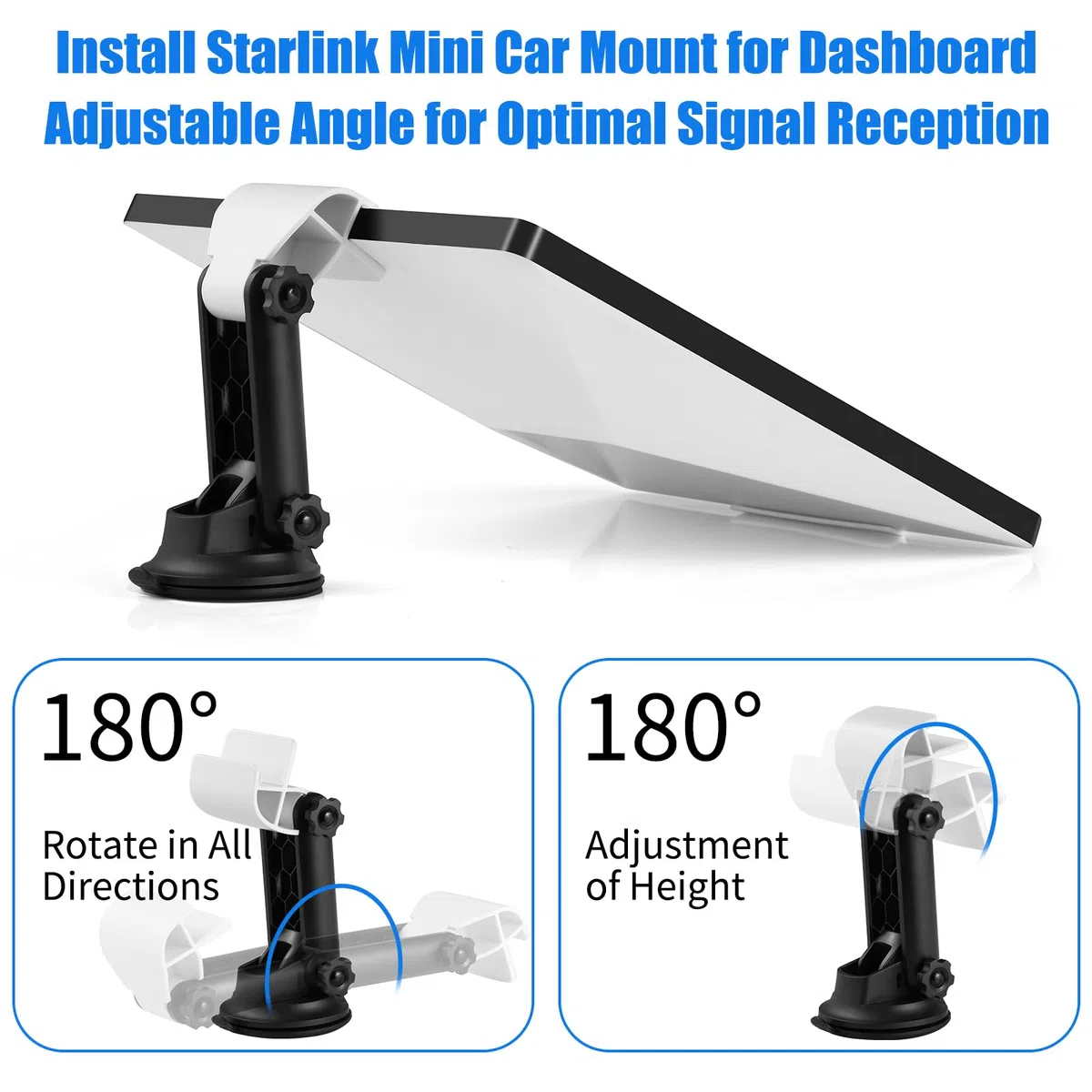 TuoBak's Starlink Mini Supporto per auto per cruscotto - Supporto a ventosa regolabile con base adesiva per un'installazione sicura e stabile
