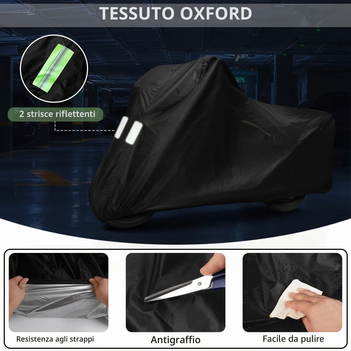 Telo Coprimoto da Esterno, Telo Moto per Esterno Impermeabile, Copri Antigrandine Universale per Scooter Motorino Ciclomotori Motocicletta Stradale Motocross 245 * 105 * 125cm (XXL)