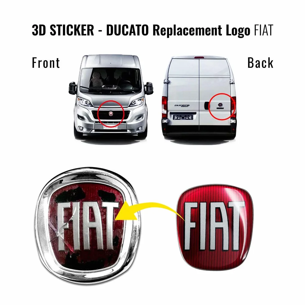 Adesivo Fiat Professional 3D Ricambio Logo Anteriore + Posteriore per Ducato