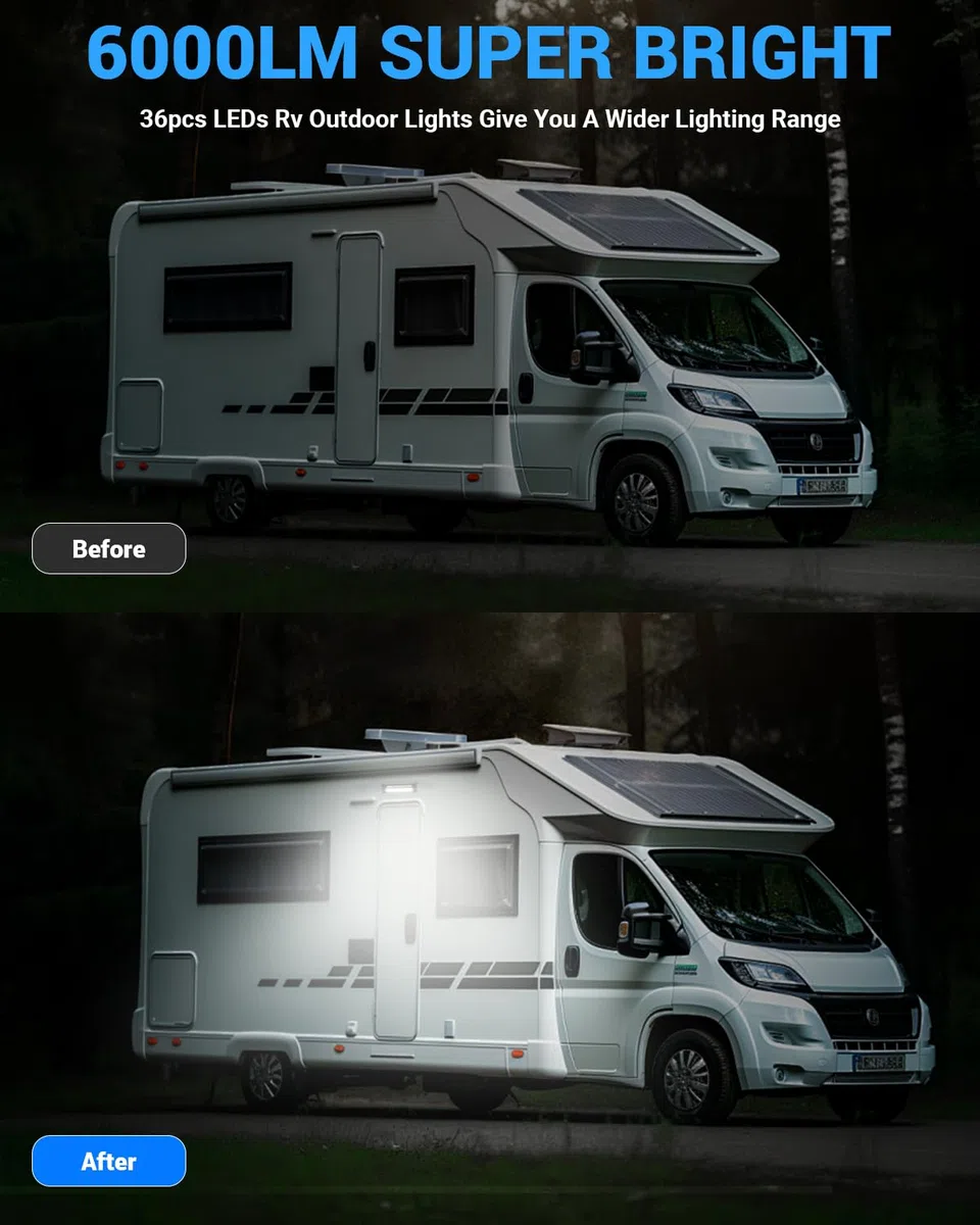 SUPAREE Luce a LED da 12 V per tenda da campeggio, colore ambra, 6500 K bianco e 1500 K ambra, 6000 lm, IP67, impermeabile, per barca, camper, camper, 1 pezzo