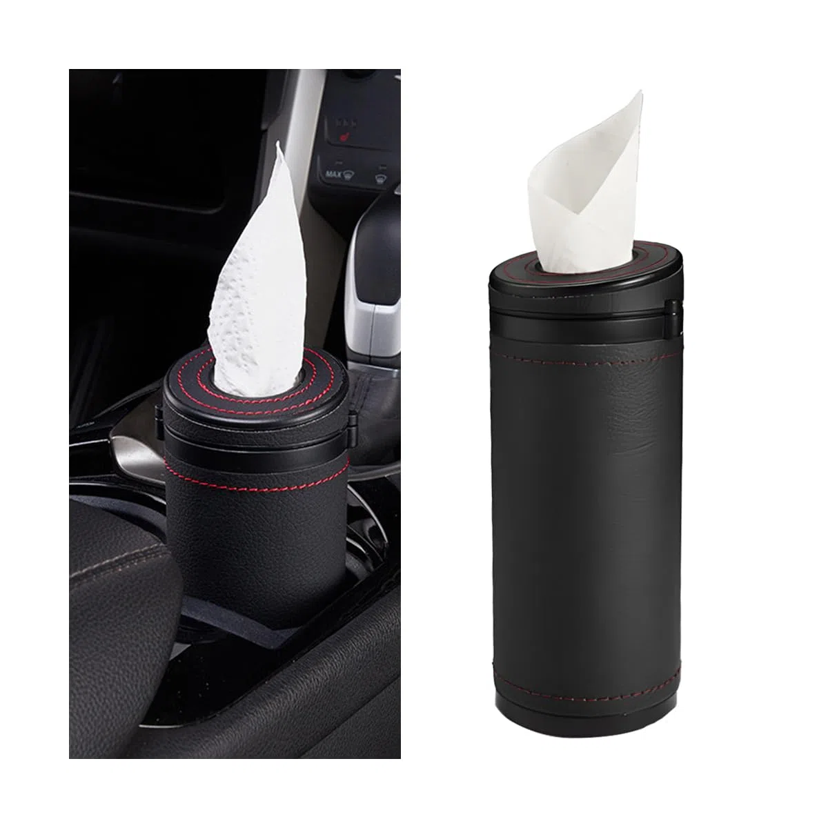 Fazzoletti Portabicchieri Auto, Universali Scatola Tubi Fazzoletti Auto, Portatovaglioli Multifunzione per Fazzolettis Auto, Dispenser Fazzoletti in Pelle Autos, Autos Accessori(Nero)