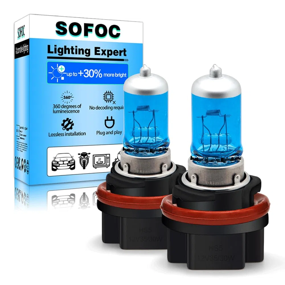 SOFOC HS5 Lampadina Alogena Faro P23T 12V 35/30W 5000K Bianco Doppio Filamento Abbaglianti/Anabbaglianti per Moto Auto Plug & Play 2Pcs