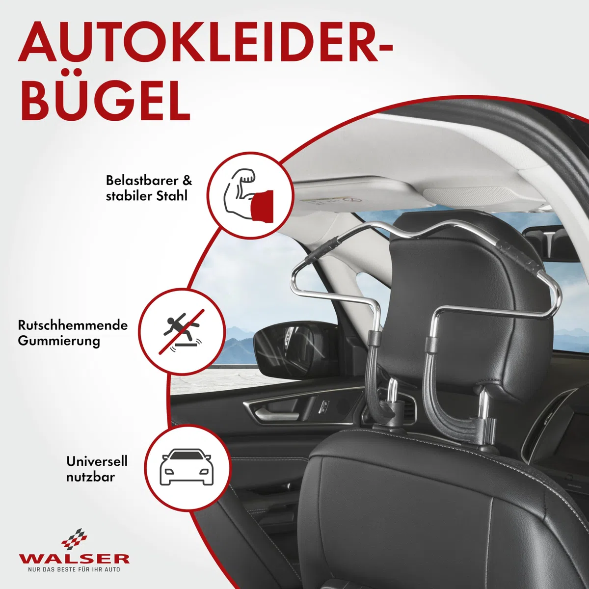 Walser Appendiabiti per Auto, Appendiabiti per Auto, Porta Giacca poggiatesta Carl, Appendiabiti da Viaggio, Appendiabiti per poggiatesta 44x10x25 cm