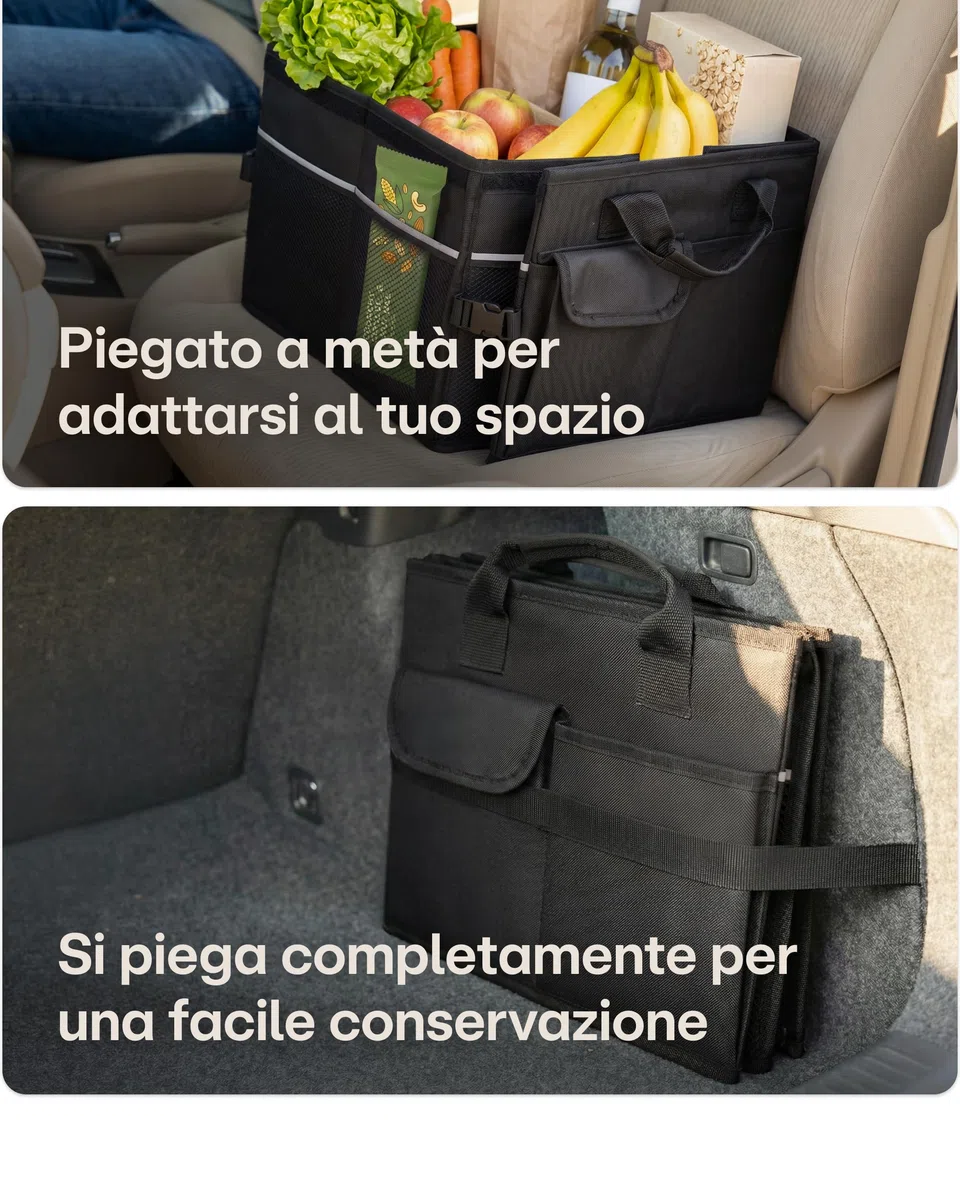 Praknu Organizer Bagagliaio con Coperchio Grande 45L – Pieghevole a 20L – 3 Scomparti con 11 Tasche – Idrorepellente e Antiscivolo – Facile da Trasportare – Ideale per un Bagagliaio più Ordinato