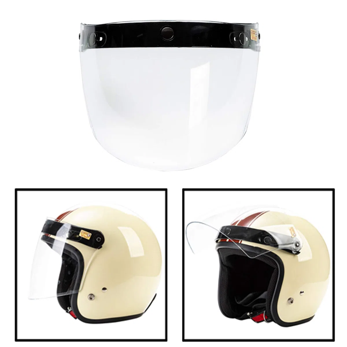 Retro Open Moto Caschi per Antivento Visiera con Visiera Design a 3 Bottoni, Classic, Chiaro