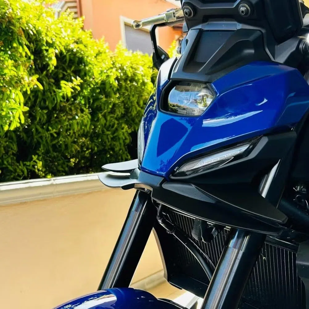 Kit spoiler anteriore per MT-07 2024-2025, ala aerodinamica Winglet a basso carico aerodinamico, materiale ABS, stampa a trasferimento d'acqua nera, compatibile con modelli MT-07 2024 2025