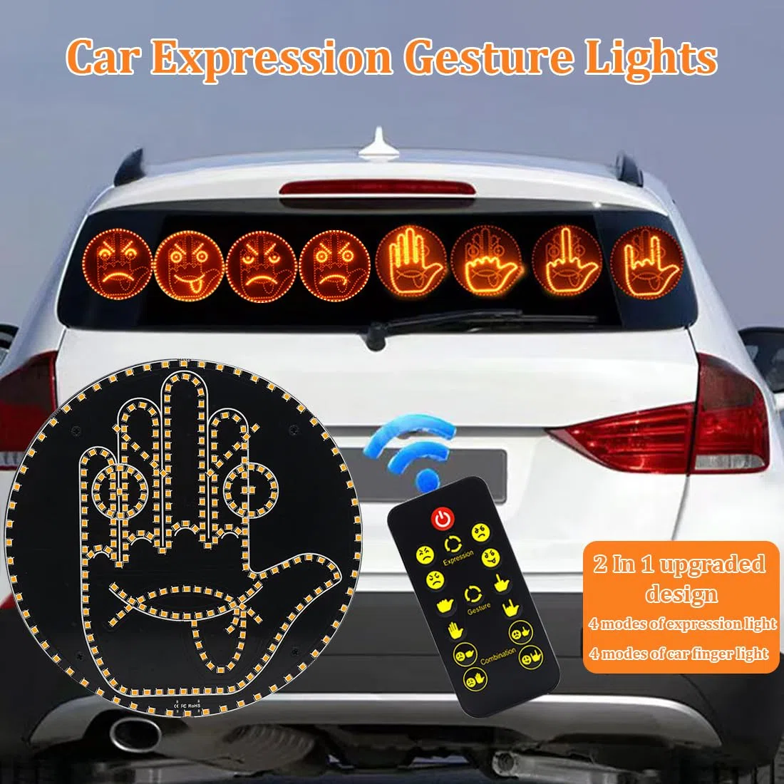 Zosppei luci gesto espressione LED per auto,2 in 1 Luce del dito dell'auto e luce di espressione
