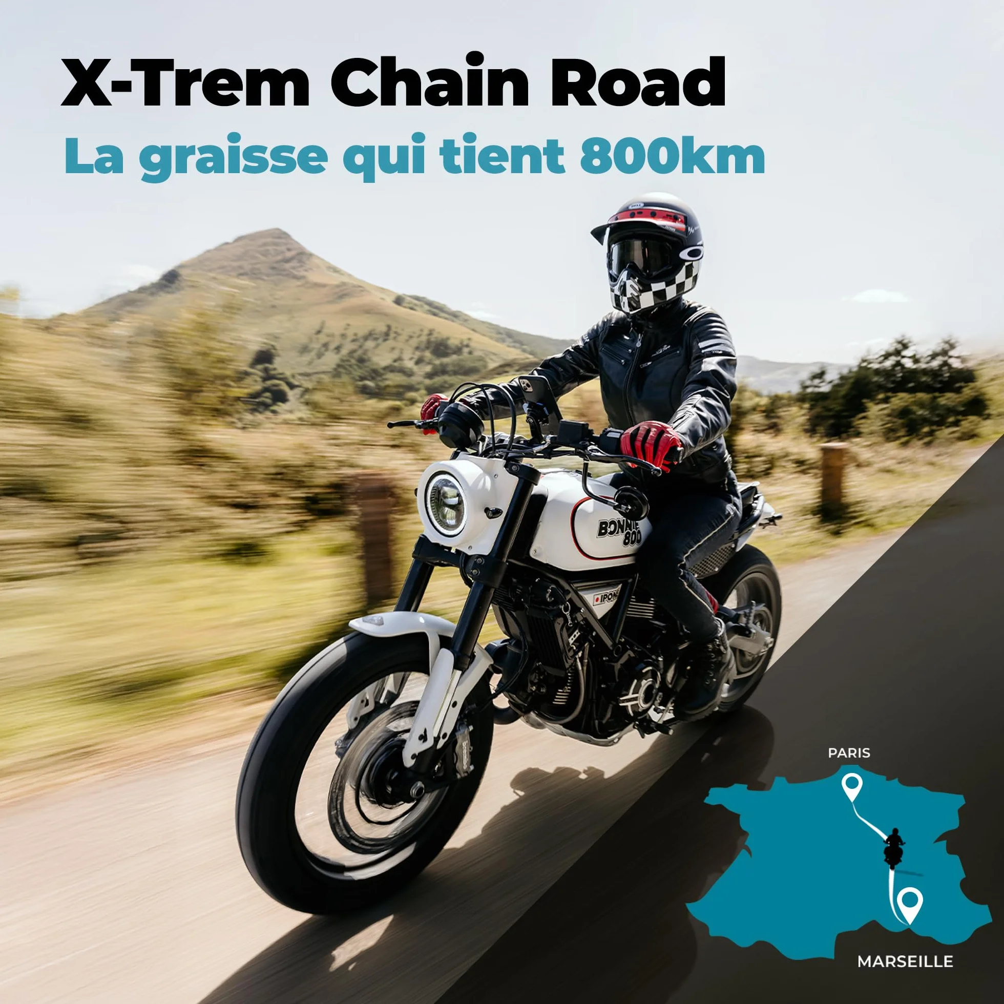 IPONE - Grasso per Catene Moto su Strada X-trem - Bottiglia Spray con Diffusore Multiposizione da 500 ml - 800 km di Durata - Getto preciso, Senza Schizzi