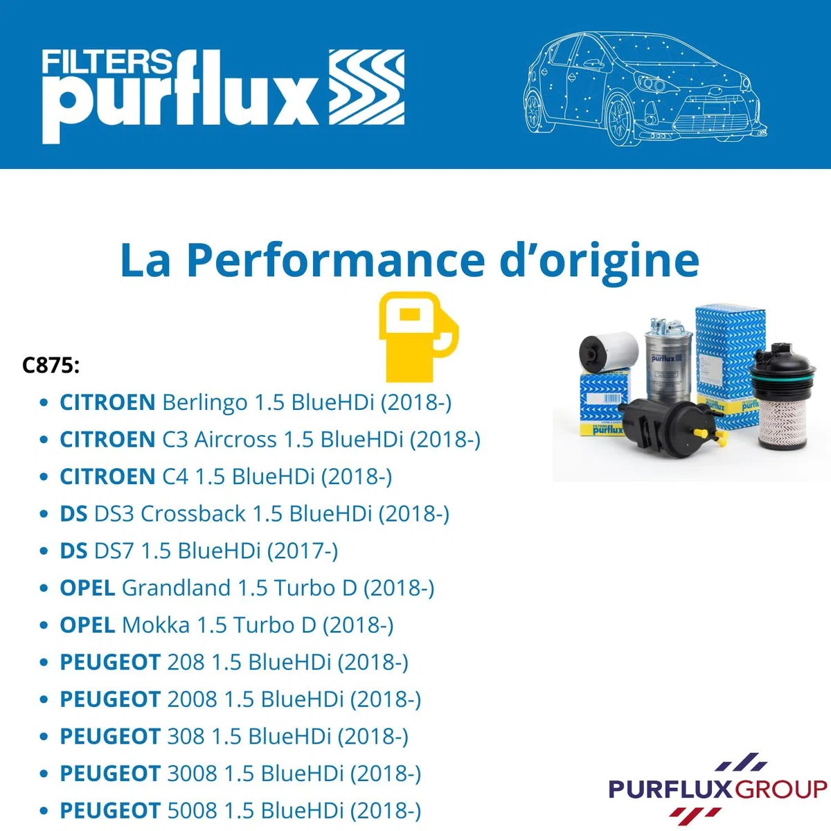 PURFLUX C875 Filtro carburante Cartuccia filtro Compatibilità con OPEL Corsa F GRANDLAND X A18 Crossland X P17 MOKKA Combo E Van/Station Wagon X19 Astra L Hatchback C02