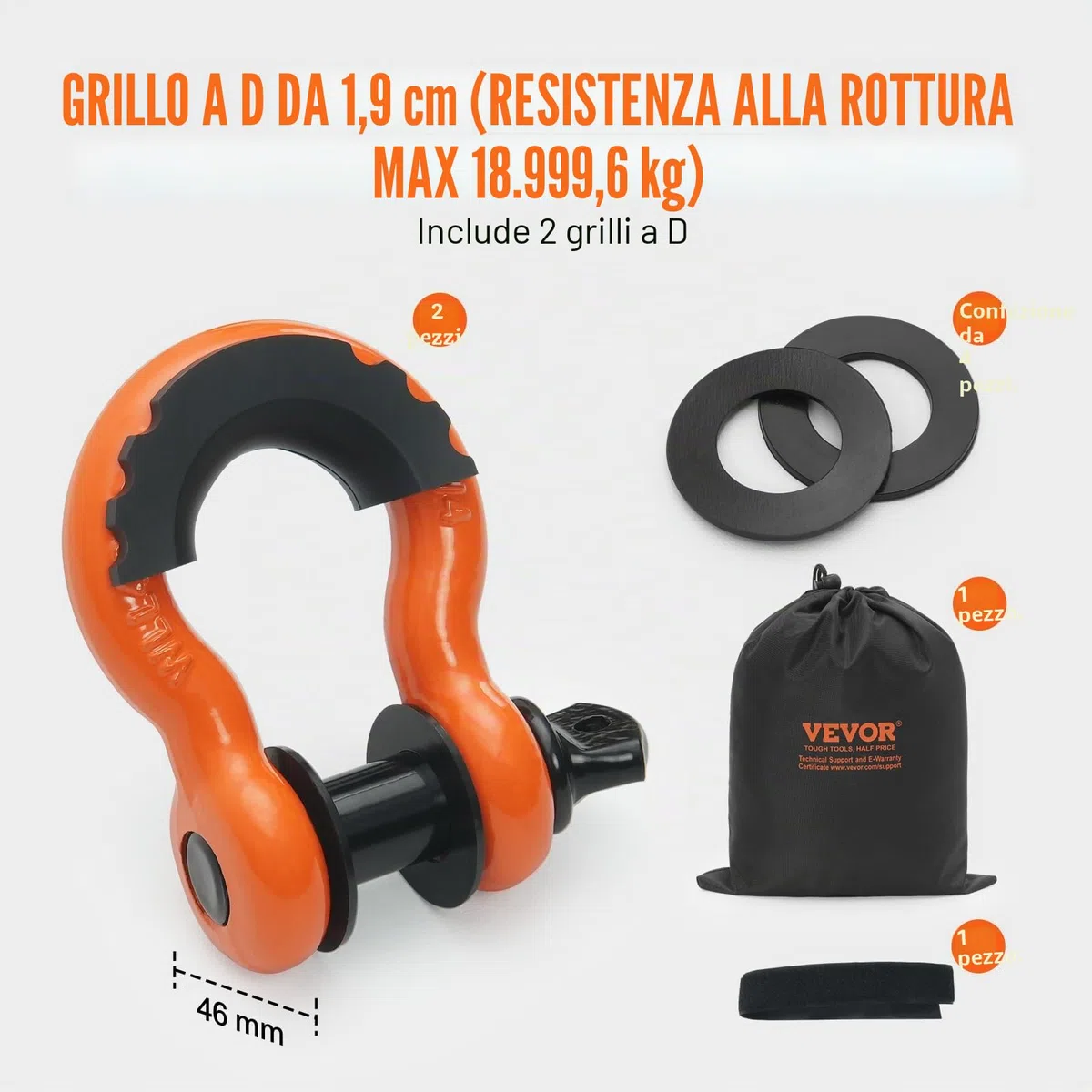 VEVOR Cinghia da Traino Auto Carichi Pesanti, Corda Verricello 76,2 mm x 6.1 m, Resistenza 16329 kg