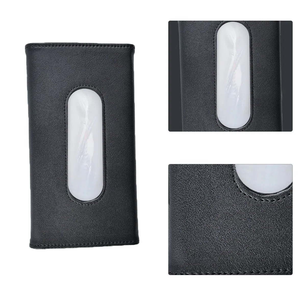 Auto Porta Fazzoletti per Auto, Portafazzoletti in Pelle Pu, Porta Fazzoletti in Pelle PU, per Auto Parasole, Sedile Posteriore per Auto (Nero)