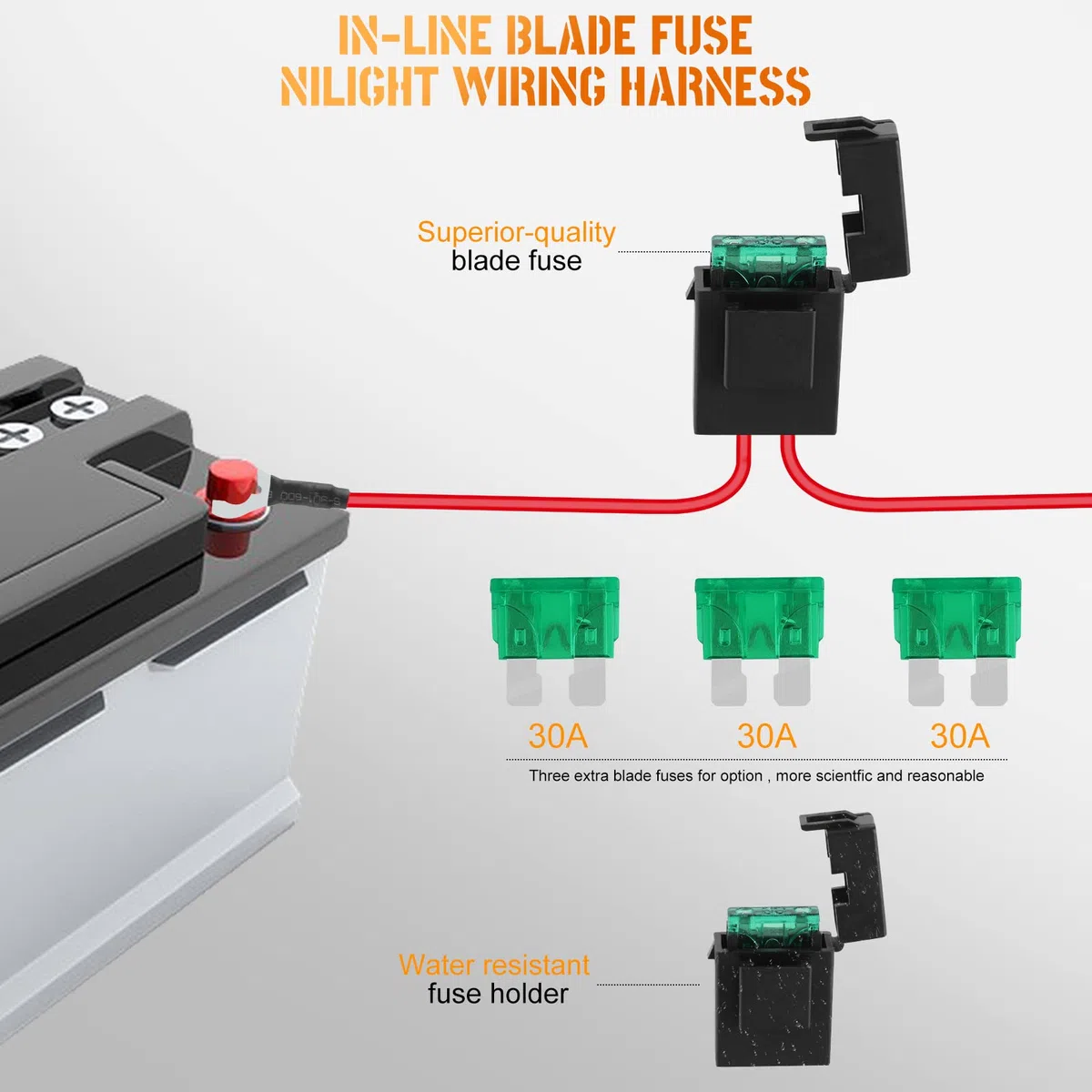 300W Set Cablaggio Fendinebbia con 2 Uscita, 12V Kit Cavi Fendinebbia Cablaggio Auto con relè 40A, interruttore basculante e 3 fusibili per Barra Cabina Barca-ATV Camion SUV e Moto