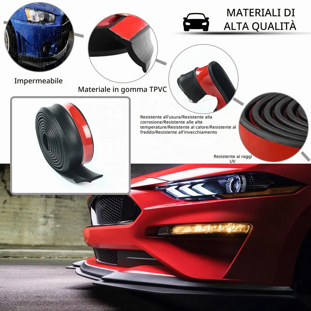 Favuit - Protettore universale per paraurti anteriori e posteriori, 2,5 m/8,2 piedi, spoiler autoadesivo per paraurti anteriore, protezione in gomma per labbra splitter per auto, camion, SUV