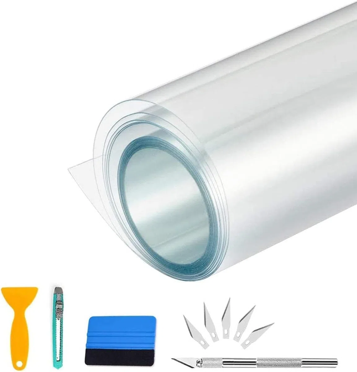 CompraFun Pellicola Trasparente Adesiva, 300 x 30cm Pellicola Wrapping Trasparente Autoadesiva, Pellicola Protettiva per Vernice per Auto, Moto, Bici, con Accessori