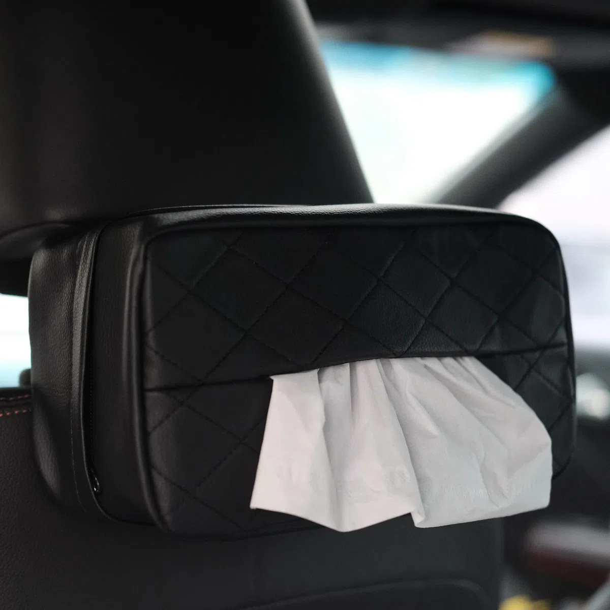 Porta fazzoletti da auto in pelle PU, per sedile posteriore dell'auto, da appendere al poggiatesta, portatovaglioli universale,dispenser di fazzoletti adatto per 120 fazzoletti per scatola(nero)