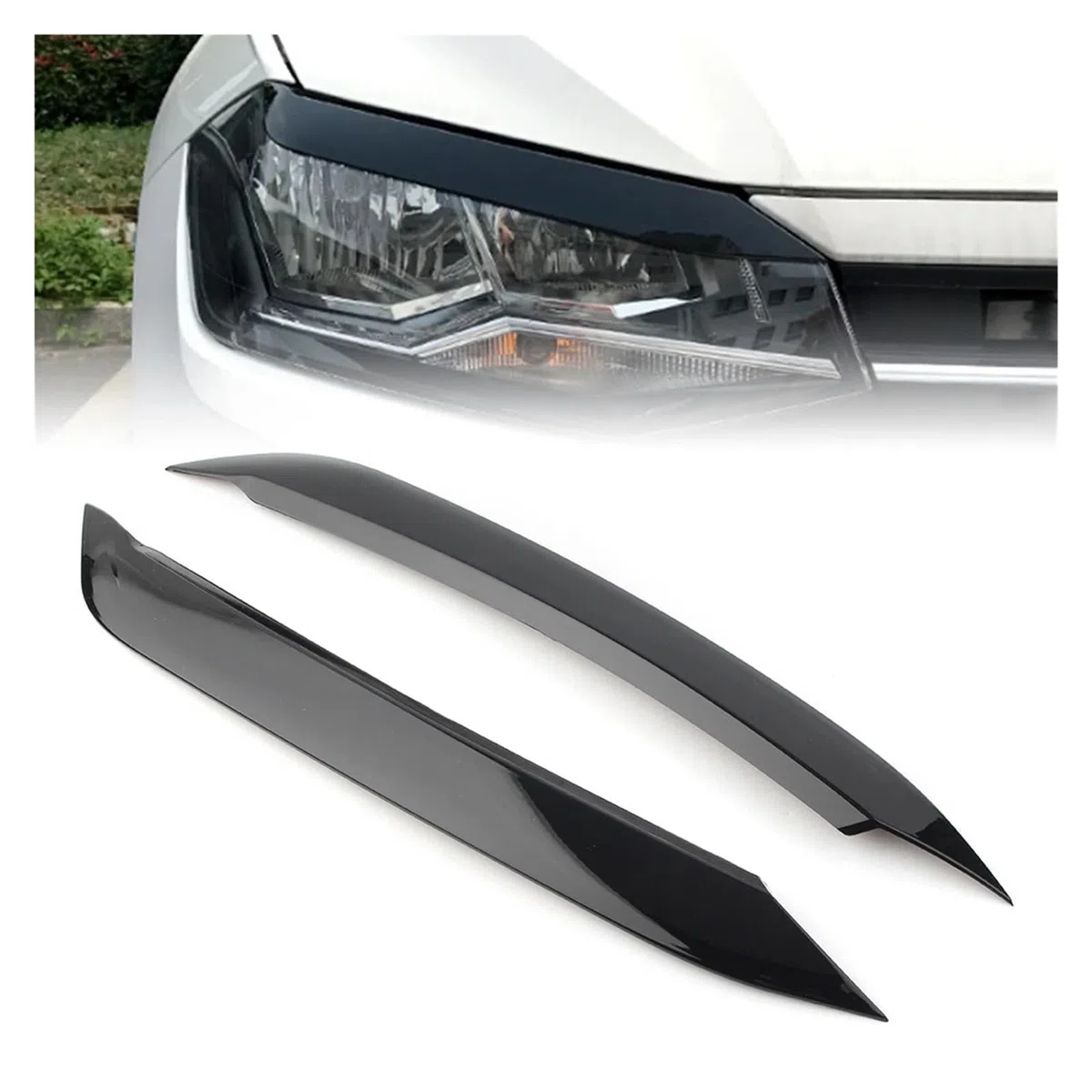 2 pezzi faro for auto lampada sopracciglio palpebra modanatura ABS copertura del coperchio, for VW, for POLO, 2019 2020, nero lucido Adesivi per lampade auto