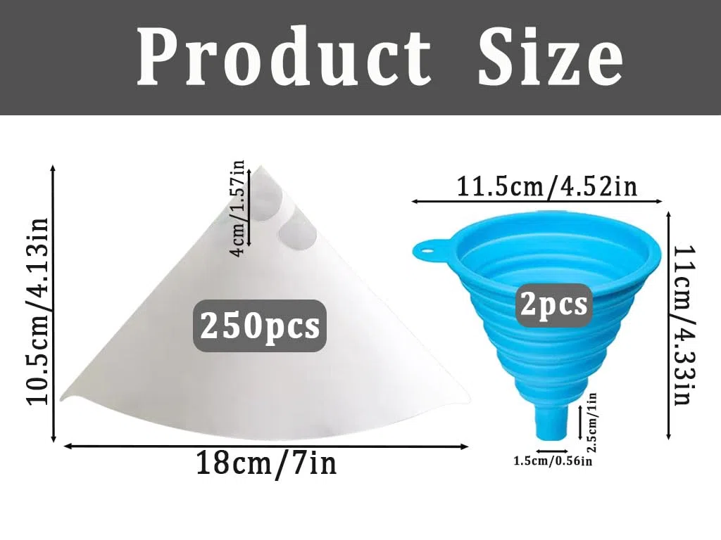 Anlising Filtro per Vernice, 250PCS Filtri per Vernice, Invia 2 Imbuto in Silicone, 100 Micron Carta Filtro Conica di Nylon, Filtri per Carta Conici per Vernice, Arti Automobilistiche, Mobili in Legno