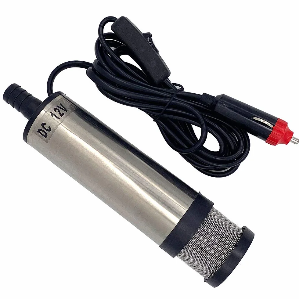 DollaTek Pompa sommersa 12v 51mm, pompa di trasferimento carburante olio auto per acqua gasolio liquido, pompa veicolo in acciaio inossidabile con accendisigari e rete filtrante staccabile