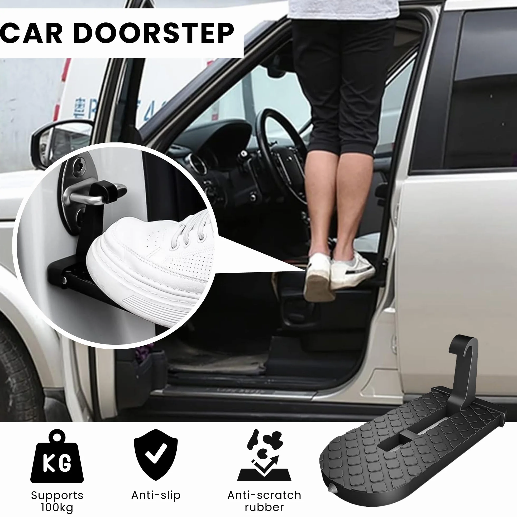 MAGIC SELECT 2X Gradino per Portiera, Gradino Pieghevole della Portiera del Veicolo, Antiscivolo per Raggiungere Il Soffitto, con Martello di Sicurezza di Emergenza. per Auto, Roulotte e Camion.