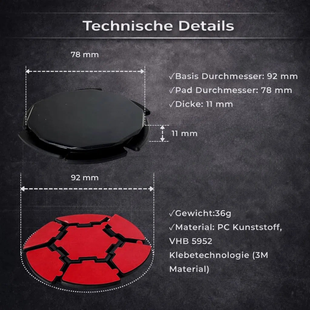 BoBoU Base adesiva segmentata Ø 78 mm (2 pezzi) per supporti a ventosa, piastra adesiva per cruscotti strutturati e leggermente curvi, forte tecnologia adesiva VHB, accessorio universale per auto