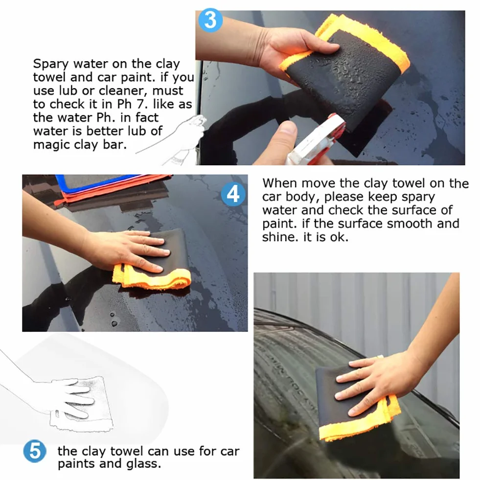 Auto Car Detailing Panno per la Pulizia Clay Bar Asciugamano in Microfibra con Guanto in Tessuto (Come mostrato)