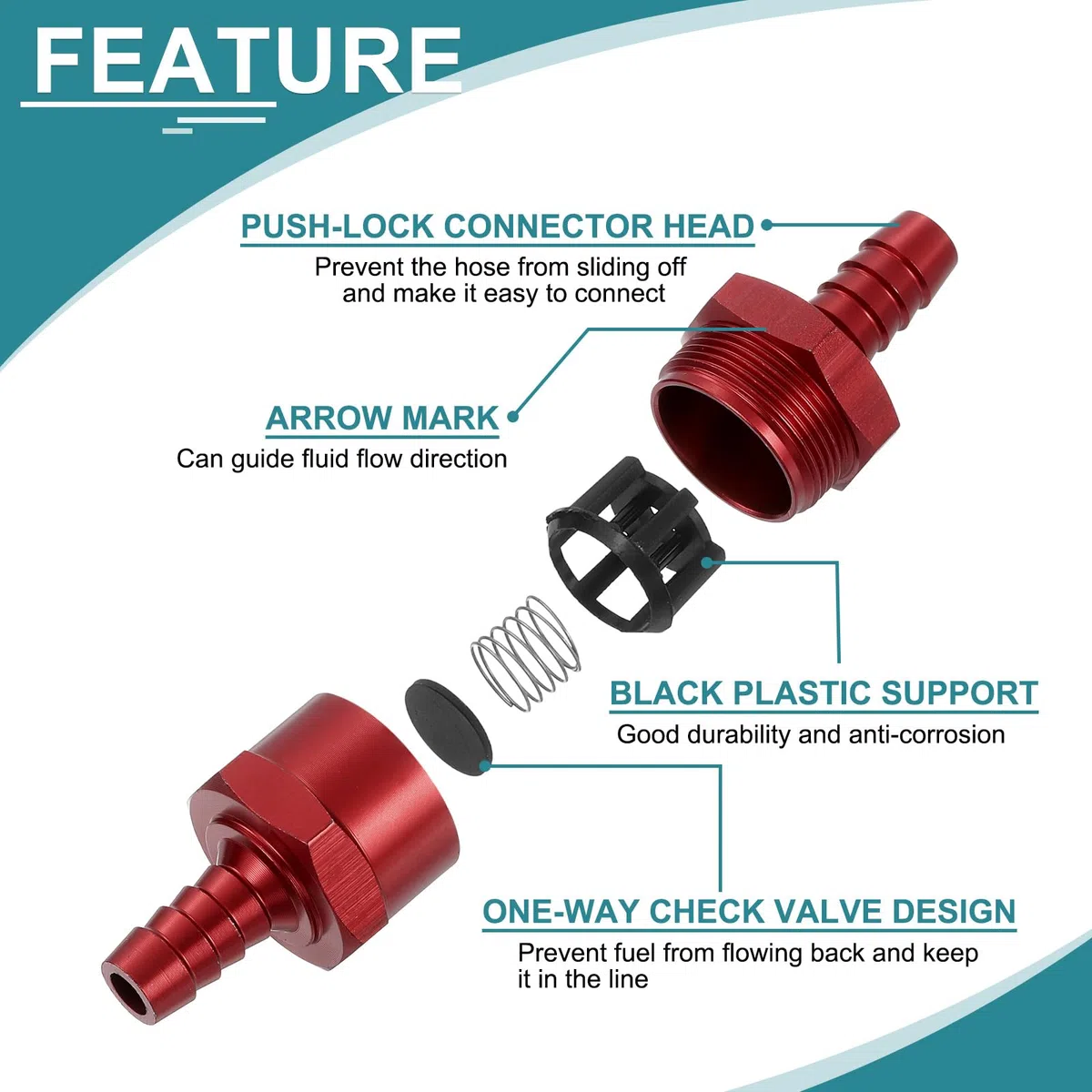 QUARKZMAN 2pz Valvola Controllo Carburante 10mm (3/8"), Valvola Non Ritorno Unidirezionale, Accessori Controllo In Lega Alluminio Per Benzina, Diesel, Gas, Olio, Aria, Acqua, Rosso