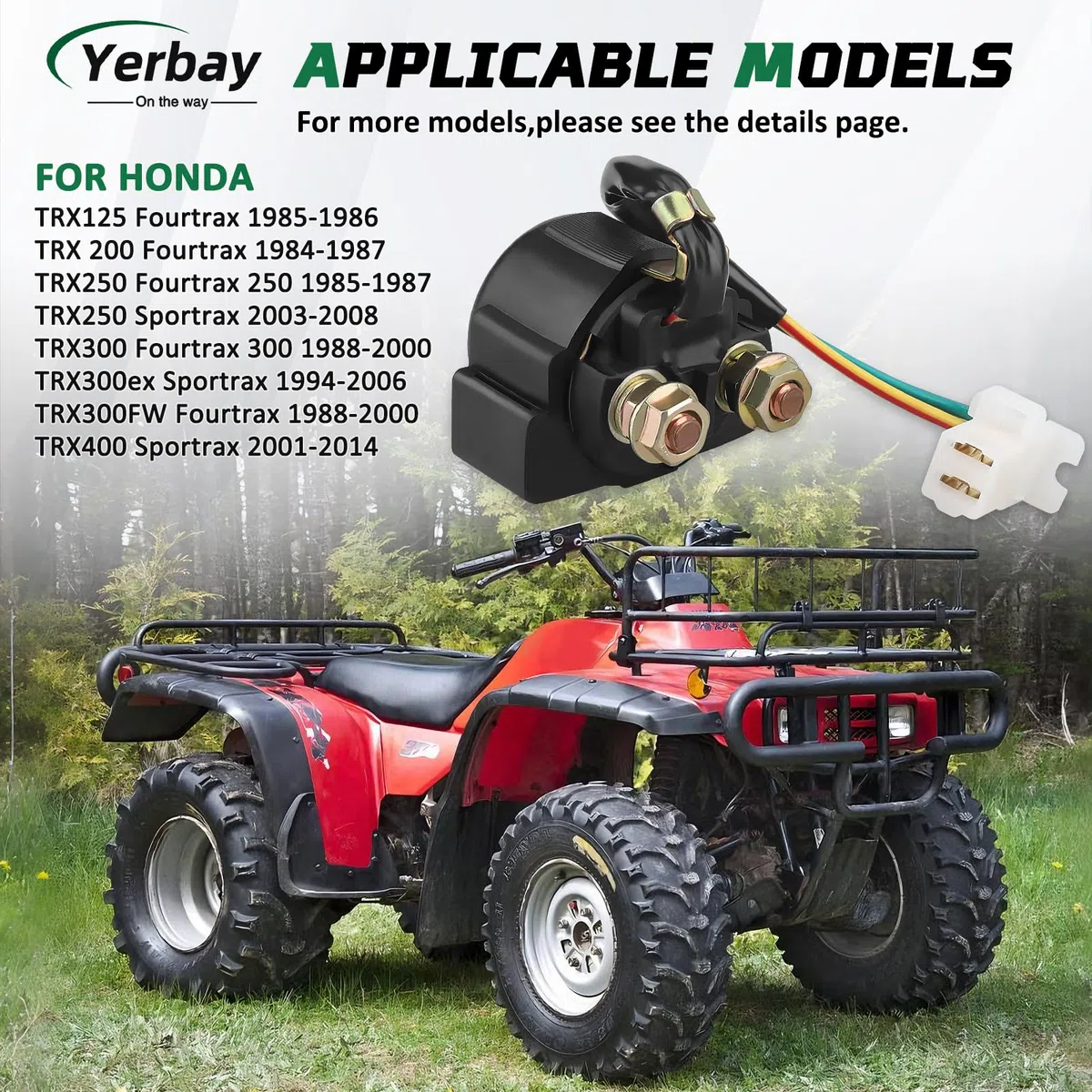 Relè Avviamento Solenoide per Honda TRX300 Fourtrax 300 1988-2000 /TRX200 Fourtrax 200 1984 /TRX250 Fourtrax 250 1985-1987 /TRX250 Sportrax 2003-2008 /TRX400 Sportrax 2001-2014
